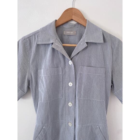 EVERLANE Striped Cotton Weave Romper / Sz 4 / Collared / Shorts / Boho / Minimal - Picture 10 of 10